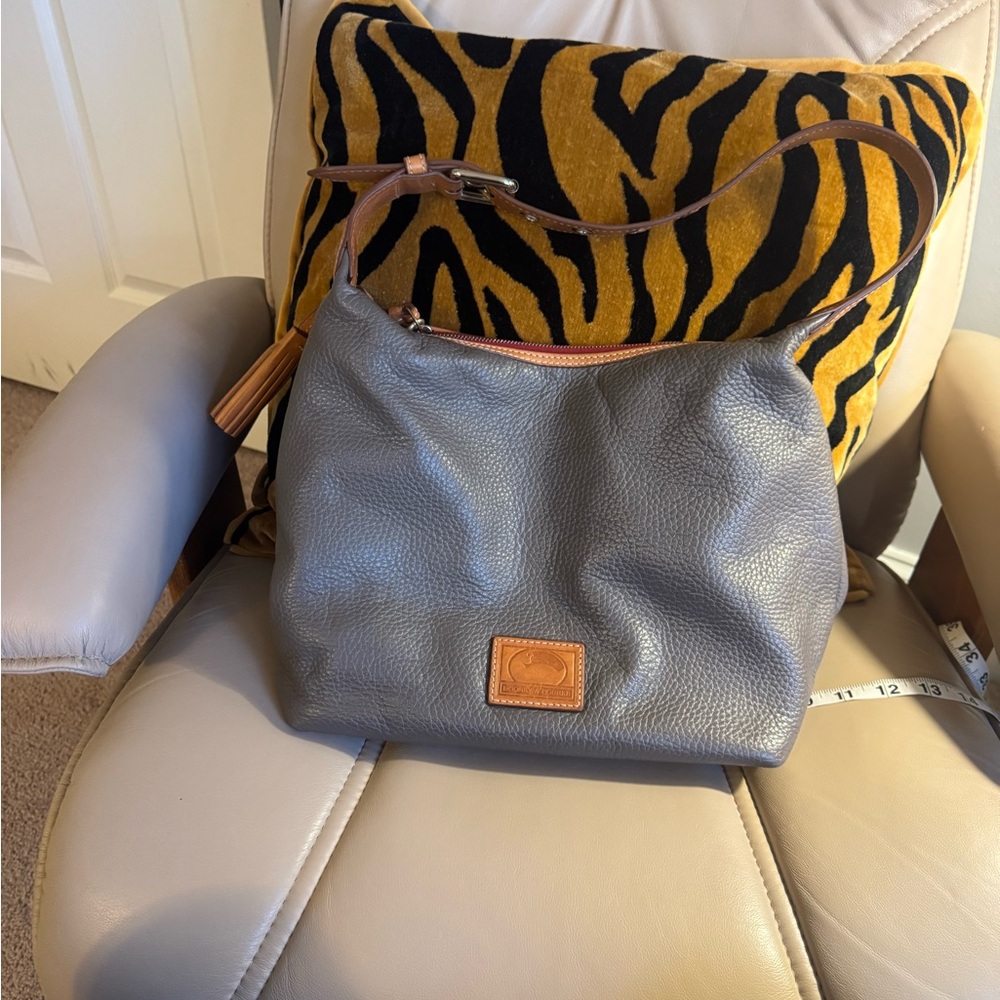 Dooney Hobo Bag Gray with Tan Leather Trim